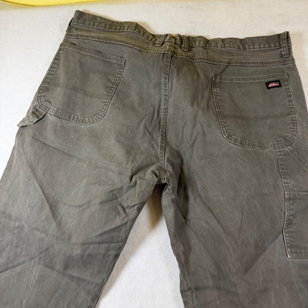 Dickies Mens Carpenter Pants Olive Brown Duck Canvas Raw Hem 44x32 Workwear